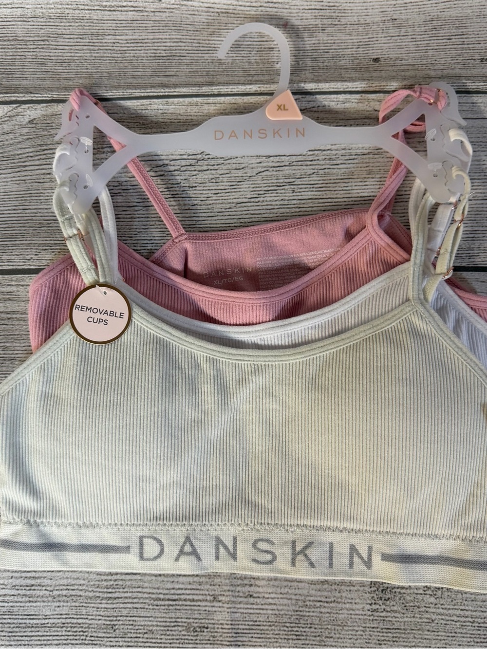 Danskin Girls Seamless Ribbed Bra 3 Pack XL Removable Cups Pink White Sage NWT